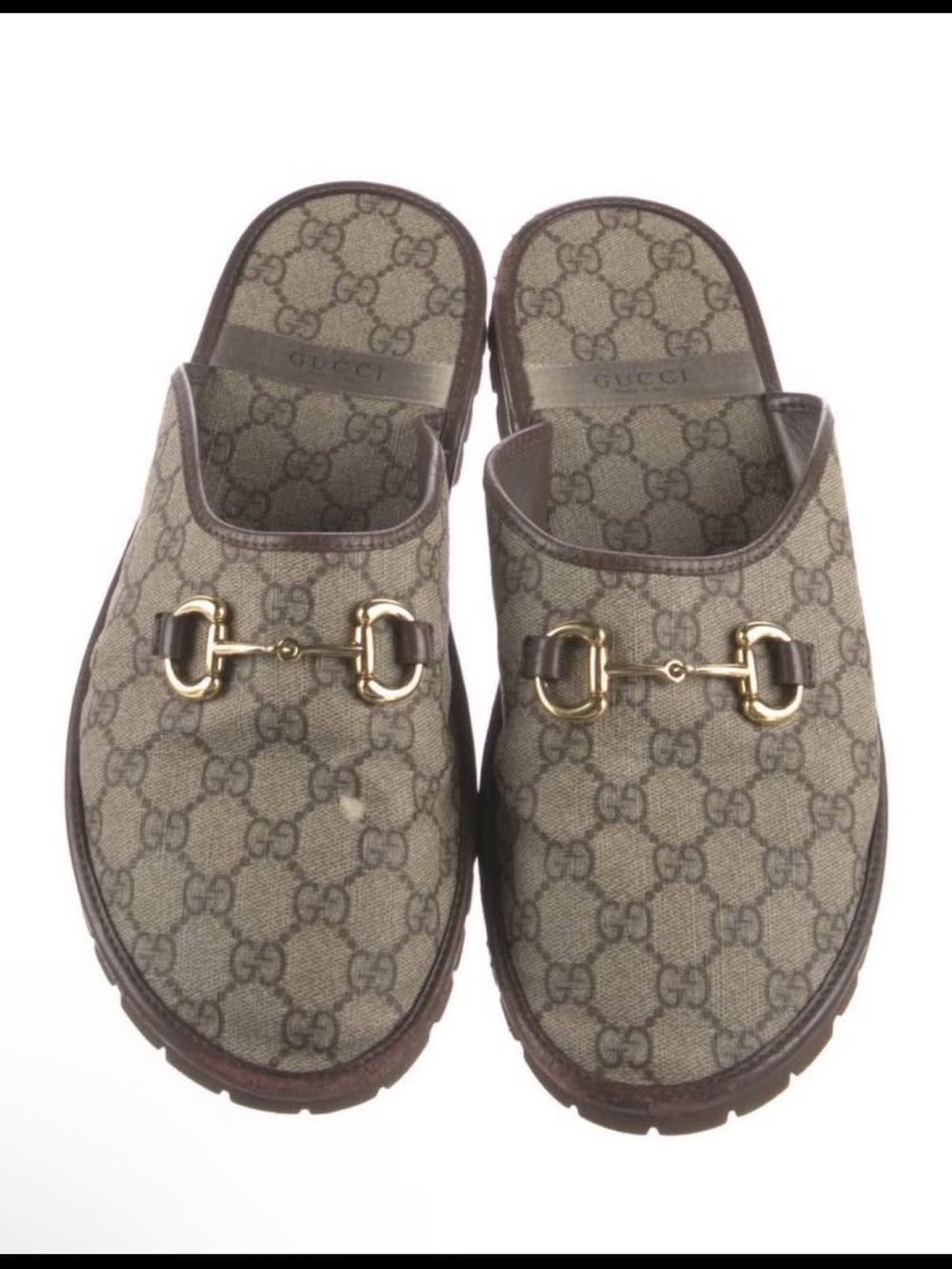 Gucci Brown GG Canvas Horsebit Mule Slides